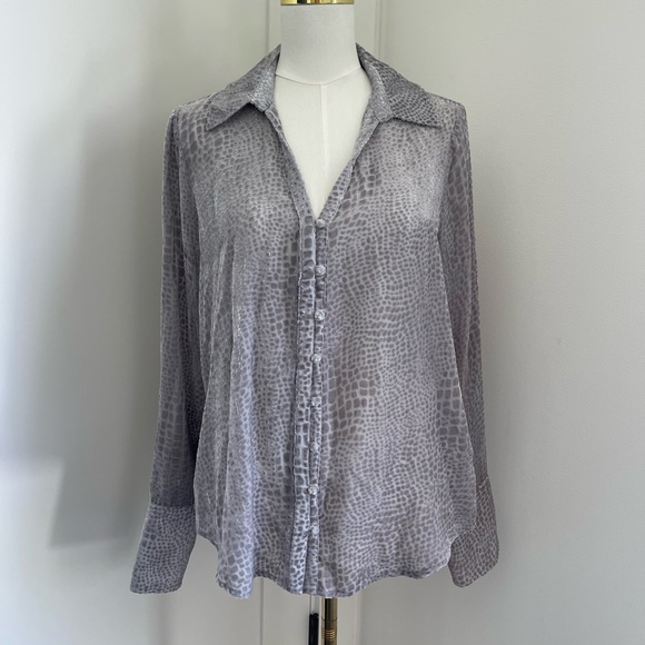 PAIGE Toscani Burnout V-Neck Button-Up Blouse - Picture 1 of 4
